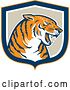 Vector Clip Art of Retro Growling Tiger Head in a Blue Orange White and Tan Shield by Patrimonio