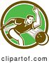 Vector Clip Art of Retro Guy Bowling in a Brown Green and White Circle by Patrimonio