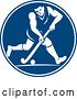 Vector Clip Art of Retro Guy Playing Field Hockey in a Blue and White Circle by Patrimonio