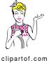 Vector Clip Art of Retro Happy Blond Lady Shrugging and Using a Salt Shaker by Andy Nortnik