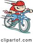 Vector Clip Art of Retro Happy Boy Riding a Brand New Blue Bike Clipart Illustration by Andy Nortnik