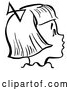 Vector Clip Art of Retro Happy Girl in Profile in Black and White by Picsburg