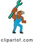 Vector Clip Art of Retro Hawk Mechanic Guy Wearing Overalls and Holding up a Spanner Wrench by Patrimonio