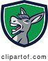 Vector Clip Art of Retro Hee Hawing Braying Donkey in a Blue White and Green Shield by Patrimonio