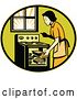 Vector Clip Art of Retro Housewife Cooking Fresh Bread in an Oven by Patrimonio