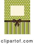 Vector Clip Art of Retro Invitation Background with a Brown Bow and Frame over Polkda Dots on Green with Stripes by Elaineitalia