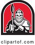 Vector Clip Art of Retro Knight in Full Armor, Holding Paint Brush in a Black White and Red Half Circle by Patrimonio