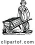 Vector Clip Art of Retro Lady Pushing a Wheelbarrow by Prawny Vintage