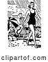 Vector Clip Art of Retro Lady Walking on a Beach by BestVector