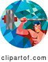 Vector Clip Art of Retro Low Poly Geometric White Bodybuilder Lifting a Barbell over His Head in a Circle by Patrimonio