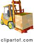 Vector Clip Art of Retro Low Poly Geometric Worker Operating a Forklift and Moving a Crate by Patrimonio