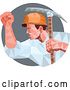Vector Clip Art of Retro Low Poly Male Coal Miner with a Pickaxe and Fist in a Gray Circle by Patrimonio