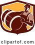 Vector Clip Art of Retro Male Bartender Carrying a Keg in a Brown and Orange Shield by Patrimonio