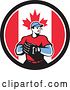 Vector Clip Art of Retro Male Baseball Player in a Canadian Flag Circle by Patrimonio