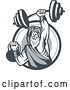 Vector Clip Art of Retro Male Champion Norse Warrior, Berserker, Wearing a Pelt of Bear Skin, Lifting a Barbell and Kettlebell, Emerging from a Circle by Patrimonio