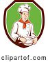 Vector Clip Art of Retro Male Chef Holding a Bowl and Spoon in a Brown White and Green Shield by Patrimonio