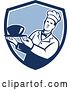 Vector Clip Art of Retro Male Chef Holding a Bowl of Soup in a Blue and White Shield by Patrimonio