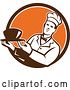 Vector Clip Art of Retro Male Chef Holding a Bowl of Soup in a Brown White and Orange Circle by Patrimonio