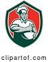 Vector Clip Art of Retro Male Chef Holding a Mixing Bowl in a Green White and Red Shield by Patrimonio
