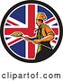 Vector Clip Art of Retro Male Chef with a Pizza on a Peel in a Union Jack Flag Circle by Patrimonio