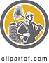Vector Clip Art of Retro Male Chimney Sweep and Brick Chimney in a Circle by Patrimonio