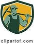 Vector Clip Art of Retro Male Coal Miner Holding a Pickaxe in a Green White and Yellow Shield by Patrimonio