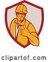 Vector Clip Art of Retro Male Construction Worker Giving a Thumb up in a Red and Taupe Shield by Patrimonio