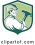 Vector Clip Art of Retro Male Construction Worker Holding a Sledgehammer in a Green and White Shield by Patrimonio