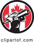 Vector Clip Art of Retro Male Construction Worker Shielding His Eyes and Carrying a Beam in a Canadian Flag Circle by Patrimonio