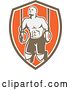 Vector Clip Art of Retro Male Crossfit or Gymnast Athlete Doing Kipping Pull Ups on Still Rings in a Brown White and Orange Shield by Patrimonio