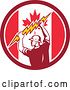 Vector Clip Art of Retro Male Electrician Holding a Lightning Bolt in a Canadian Flag Circle by Patrimonio