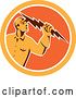 Vector Clip Art of Retro Male Electrician Holding a Lightning Bolt in an Orange and White Circle by Patrimonio