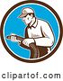 Vector Clip Art of Retro Male Home Insulation Worker Holding a Hose in a Brown White and Blue Circle by Patrimonio