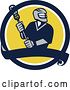 Vector Clip Art of Retro Male Lacrosse Player in a Blue White and Yellow Circle with a Banner by Patrimonio