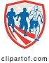Vector Clip Art of Retro Male Marathon Runner Ahead of Others over an American Shield by Patrimonio