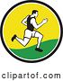 Vector Clip Art of Retro Male Marathon Runner or Sprinter in a Black White Yellow and Green Circle by Patrimonio