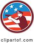 Vector Clip Art of Retro Male Police Officer Aiming a Firearm in an American Flag Circle by Patrimonio