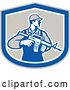 Vector Clip Art of Retro Male Soldier Holding an Assault Rifle in a Shield by Patrimonio