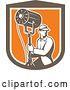 Vector Clip Art of Retro Male Stage Worker Moving a Lighting Stand in a Shield by Patrimonio