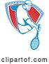 Vector Clip Art of Retro Male Tennis Player Emerging from a Stars and Stripes Shield by Patrimonio