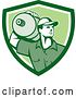 Vector Clip Art of Retro Male Water Delivery Worker in a Green and White Shield by Patrimonio