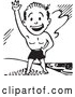 Vector Clip Art of Retro Man in Swim Trunks, Waving on a Beach by BestVector