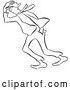 Vector Clip Art of Retro Man Trying to Keep His Hat on in the Wind Black and White by Picsburg