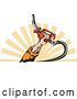 Vector Clip Art of Retro Mans Hand Holding a Gas Fuel Nozzle over Rays by Patrimonio