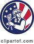 Vector Clip Art of Retro Mechanical Engineer Holding a Spanner Wrench in an American Flag by Patrimonio