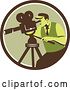 Vector Clip Art of Retro Movie Maker Camera Guy Working with a Tripod in a Brown White and Green Circle by Patrimonio