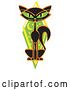 Vector Clip Art of Retro Mysterious Thin Black Cat Sitting in Front of a Green Diamond with the Moon and Stars by Andy Nortnik