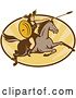 Vector Clip Art of Retro Norse Valkyrie Warrior with a Spear on Horseback over an Oval of Rays 4 by Patrimonio