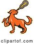 Vector Clip Art of Retro Orange Dog Carrying a Lacrosse Stick by Patrimonio