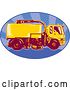 Vector Clip Art of Retro Orange Street Cleaner Machine and Blue Ray Oval by Patrimonio
